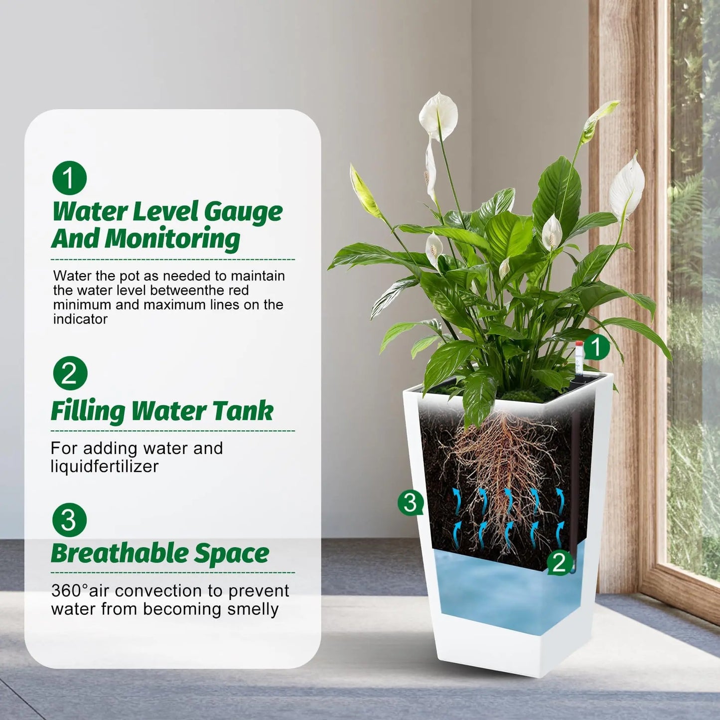 HiMISS Self Watering Planters Set Of 2 For Indoor And Outdoor Use