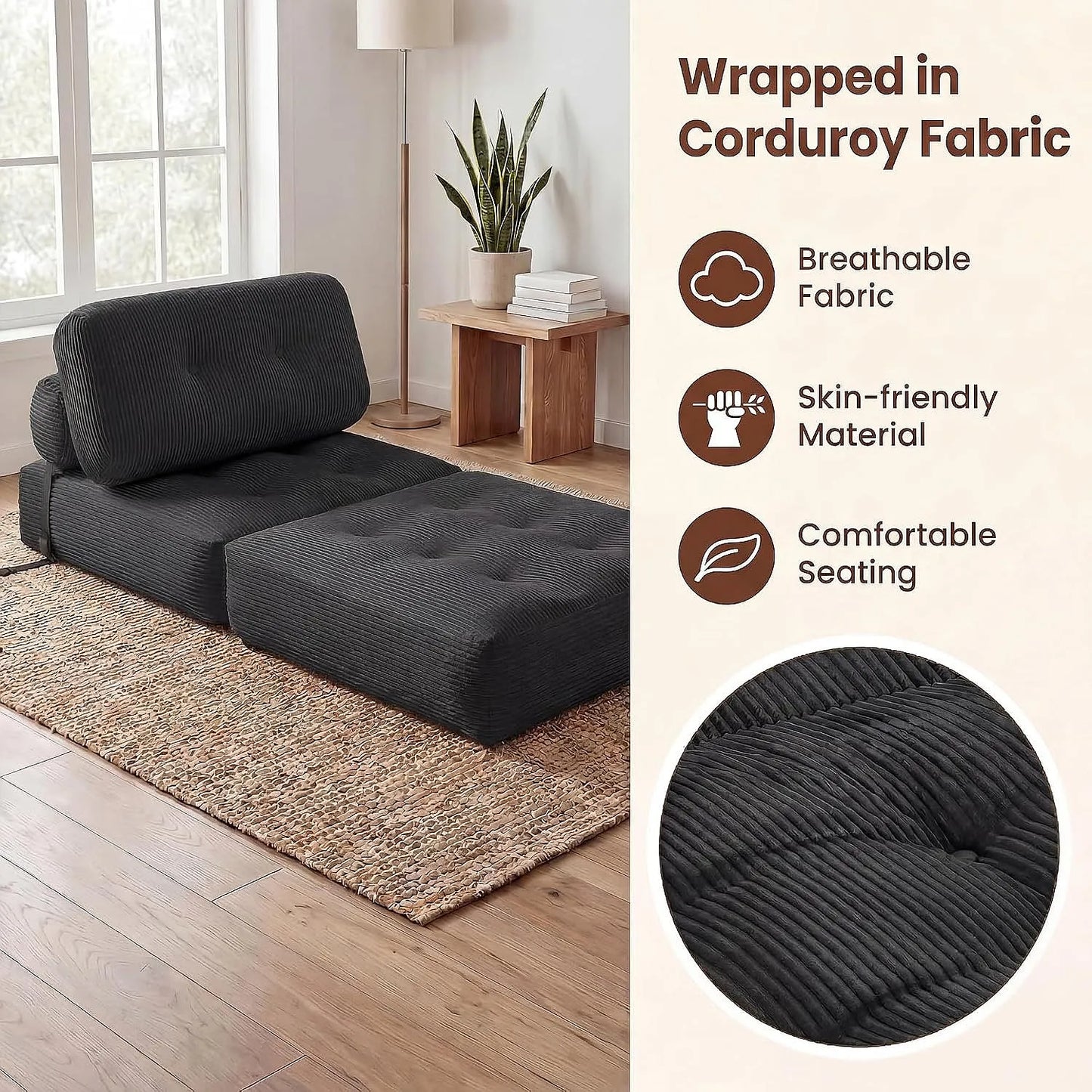 COSTWAY Folding Sofa Bed With Pillow Convertible Couch Sleeper