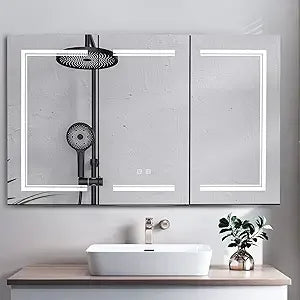 LuxeMerge 3-Door Bathroom Medicine Cabinet With LED Mirror Dimmable