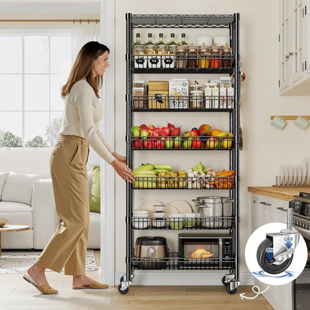 7 Tier Wire Shelving With Wheels For Kitchen Pantry Storage