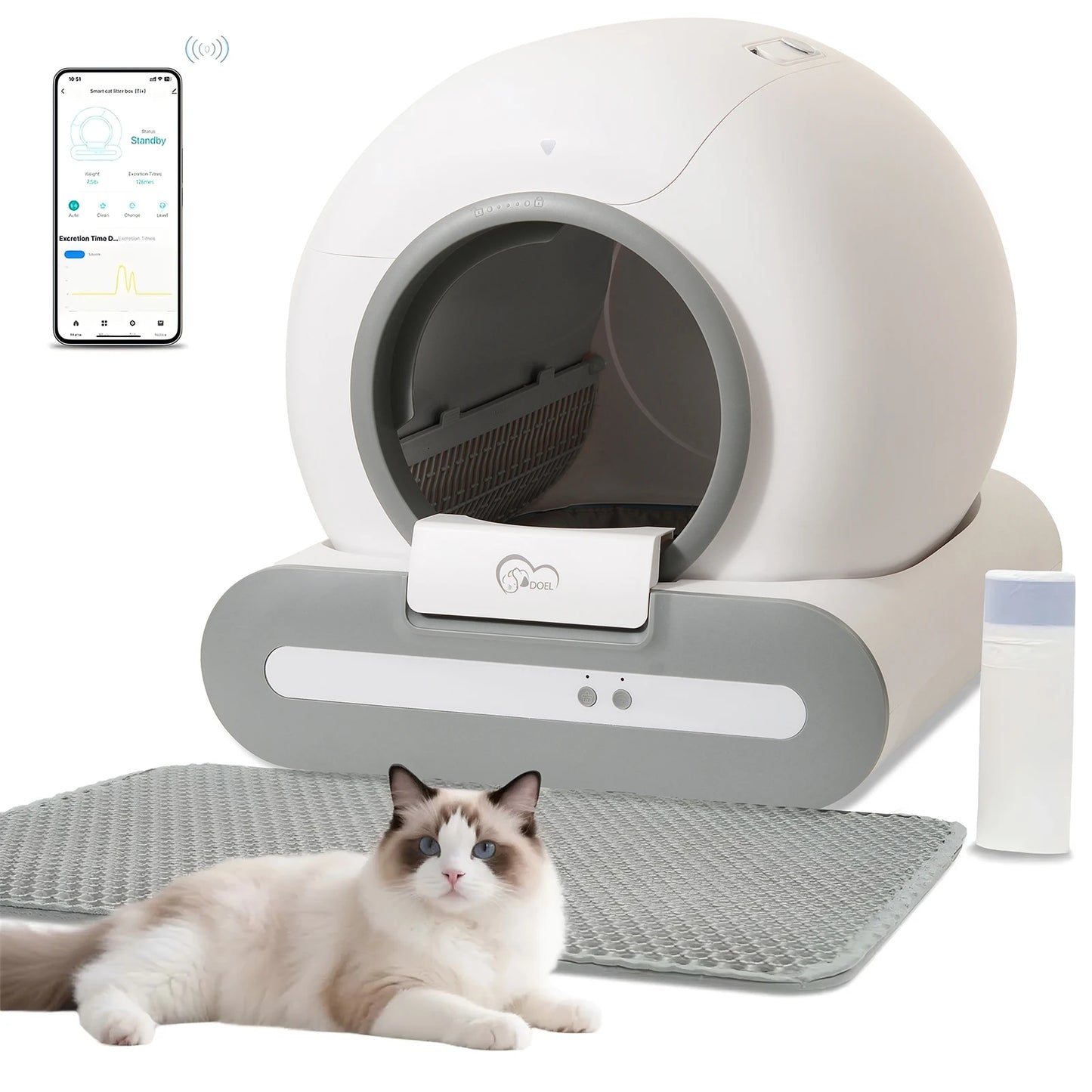 DOEL 65L Self Cleaning Cat Litter Box With App Control