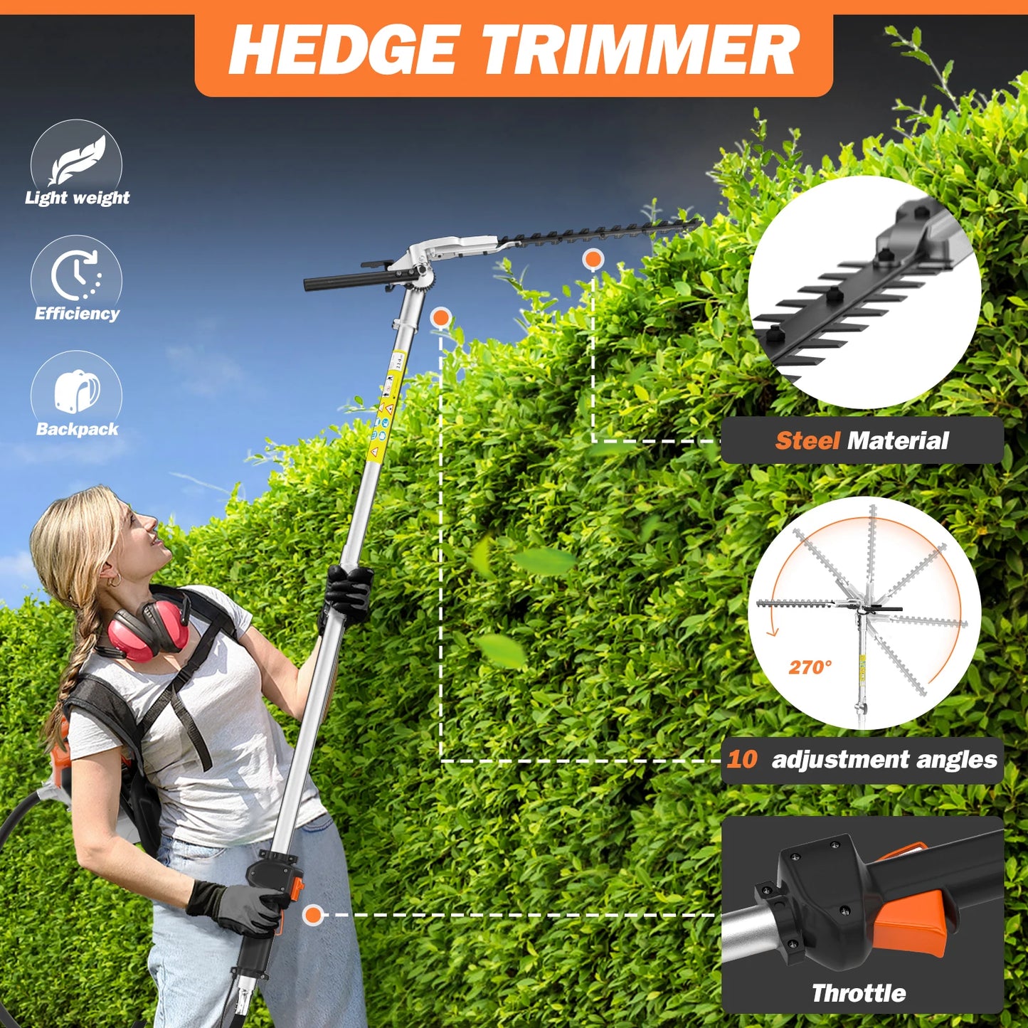 Jetting 6 In 1 Gas Powered Weed Wacker With Safety Lock