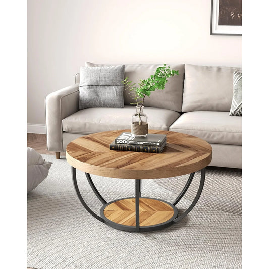 Little Tree Round Coffee Table With Open Storage 2 Tier
