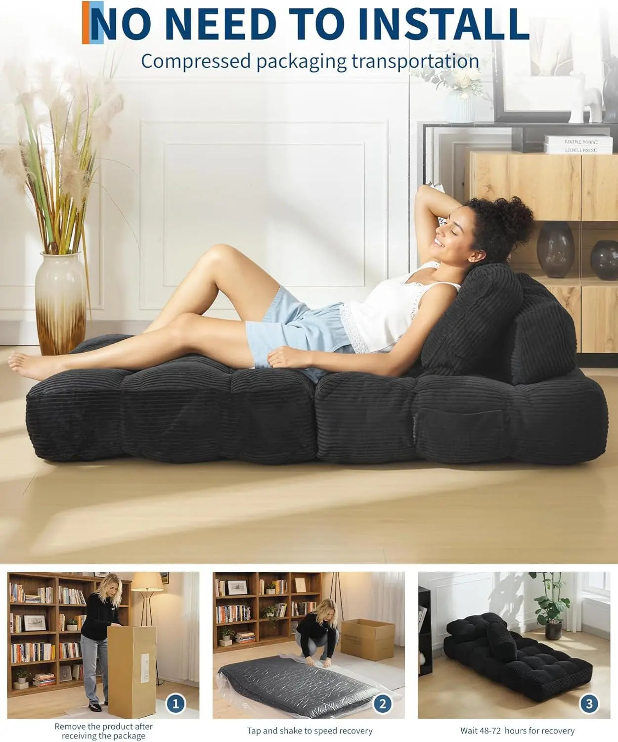 HiMISS 3-in-1 Folding Sofa Bed With Back Support Pillow