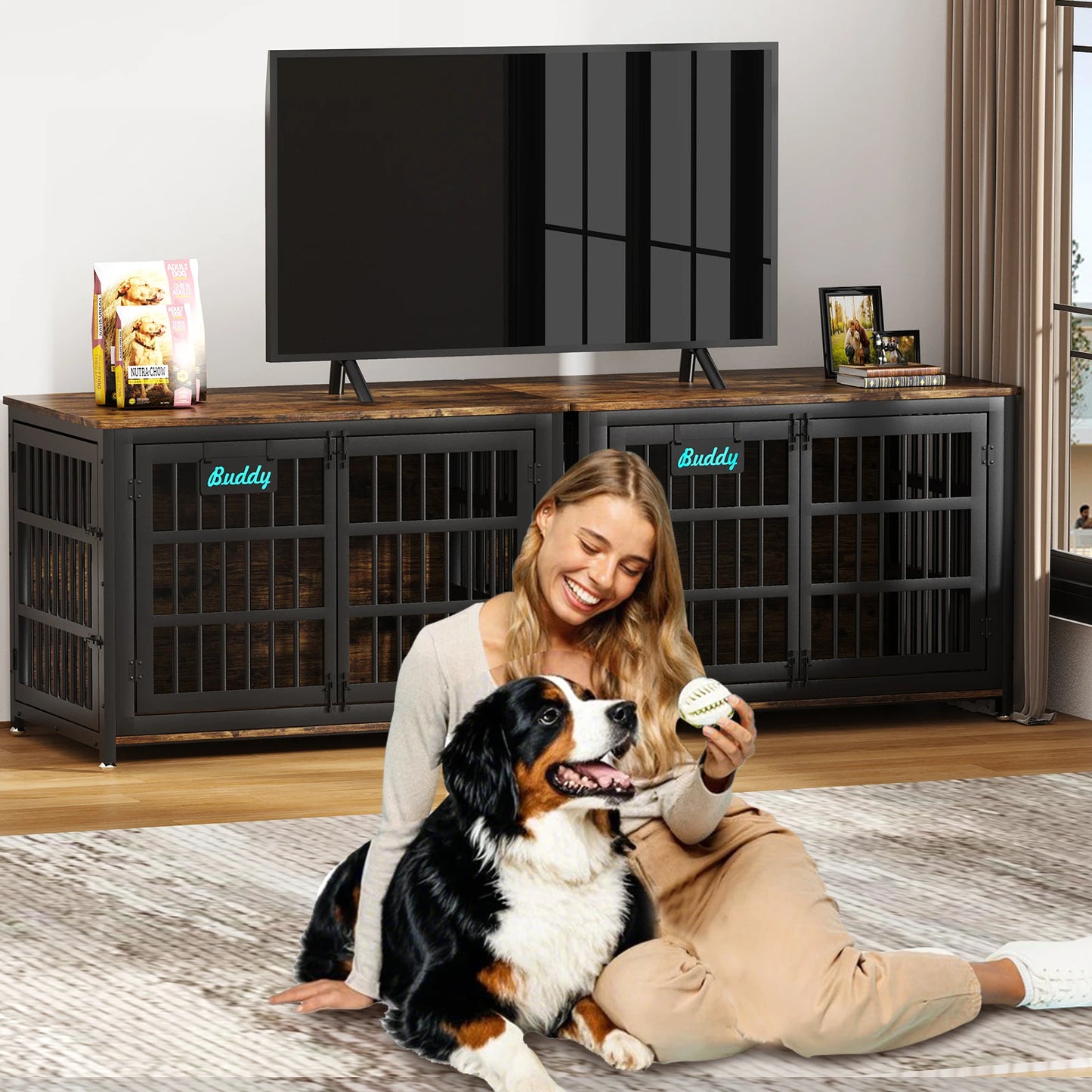 Furniture Style Dog Crate With Casters For Indoor Use