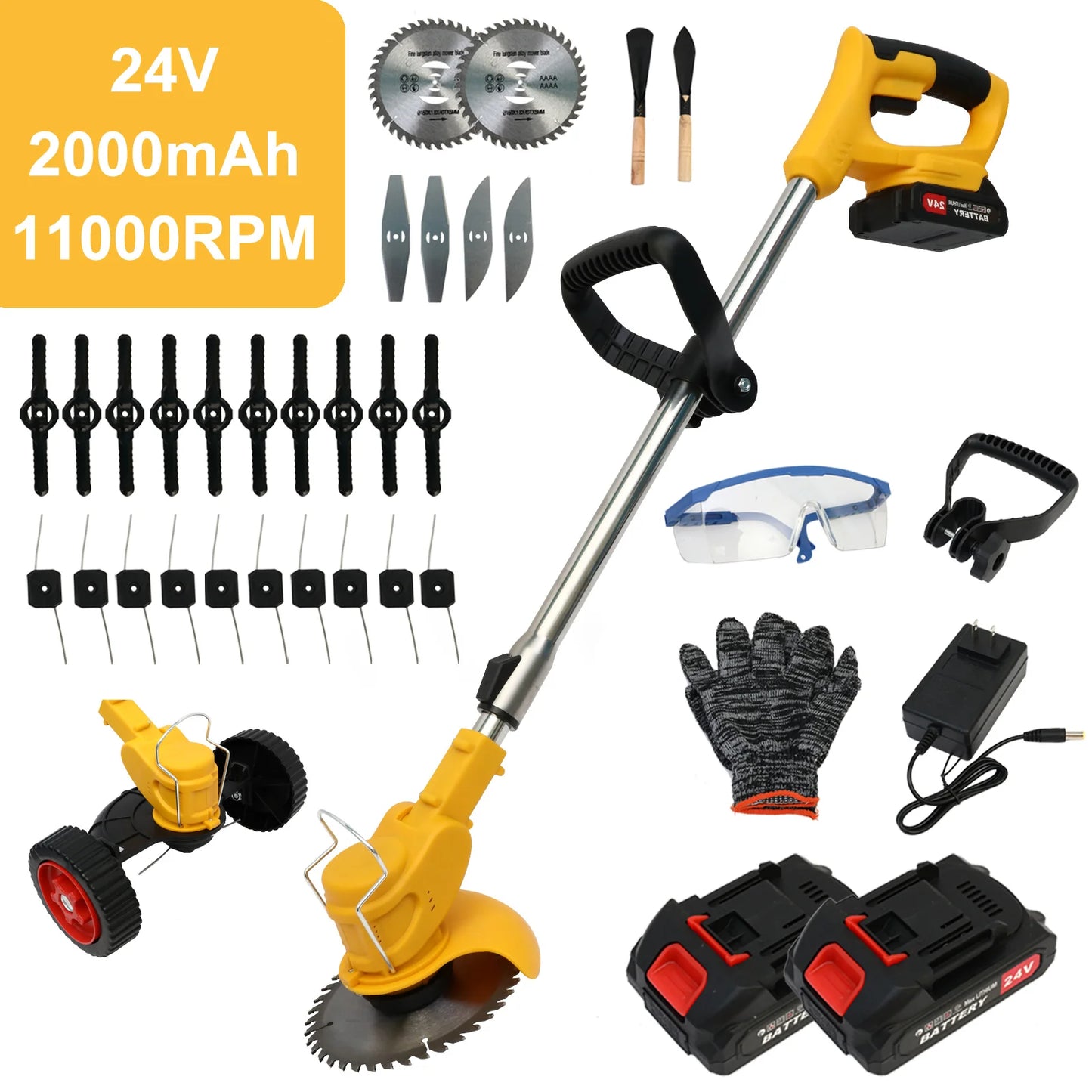 21V Cordless Grass Trimmer 3-In-1 With 2x2.0Ah Batteries