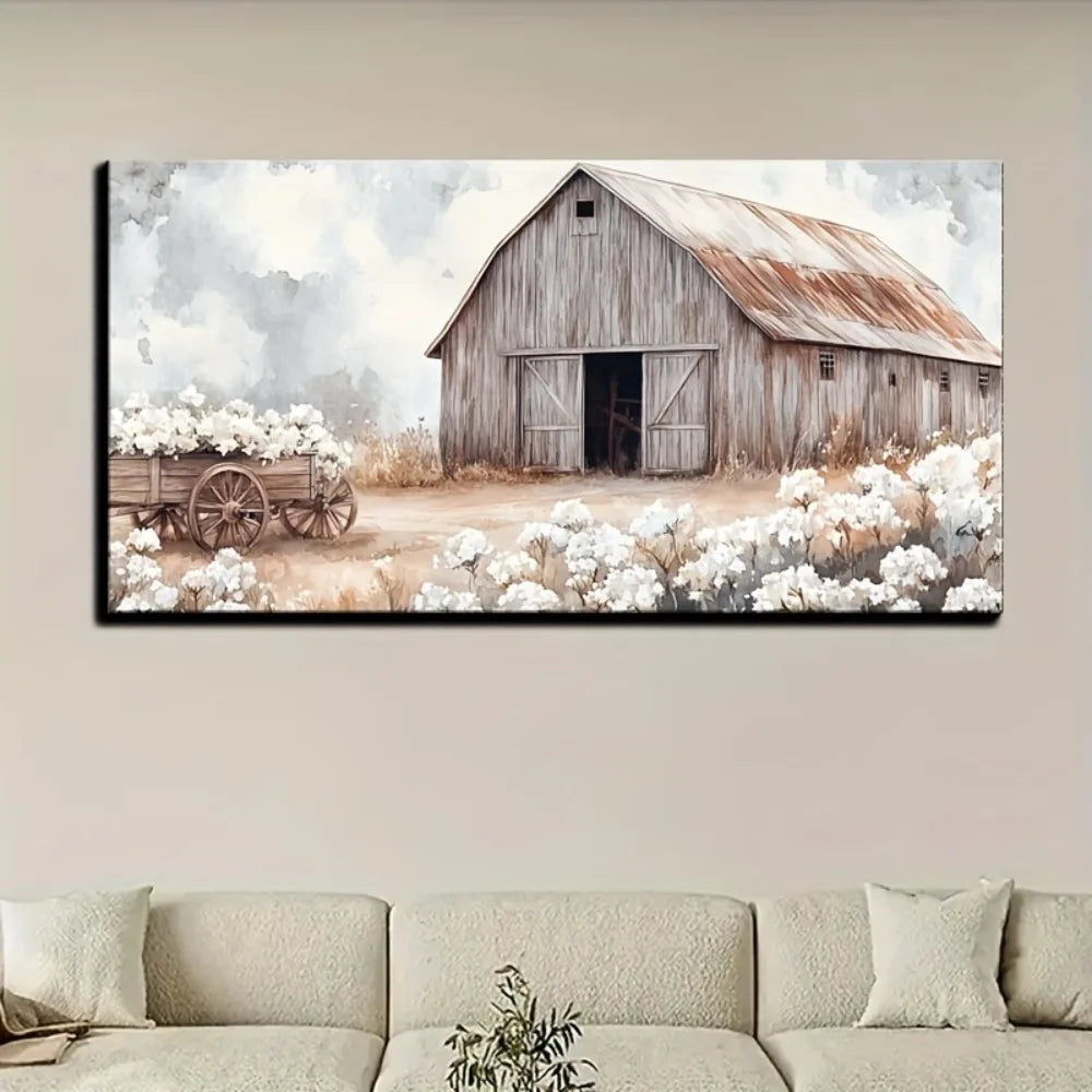Roadside Barn Poster Farmhouse Wall Art With Floral Landscaping Pine Frame