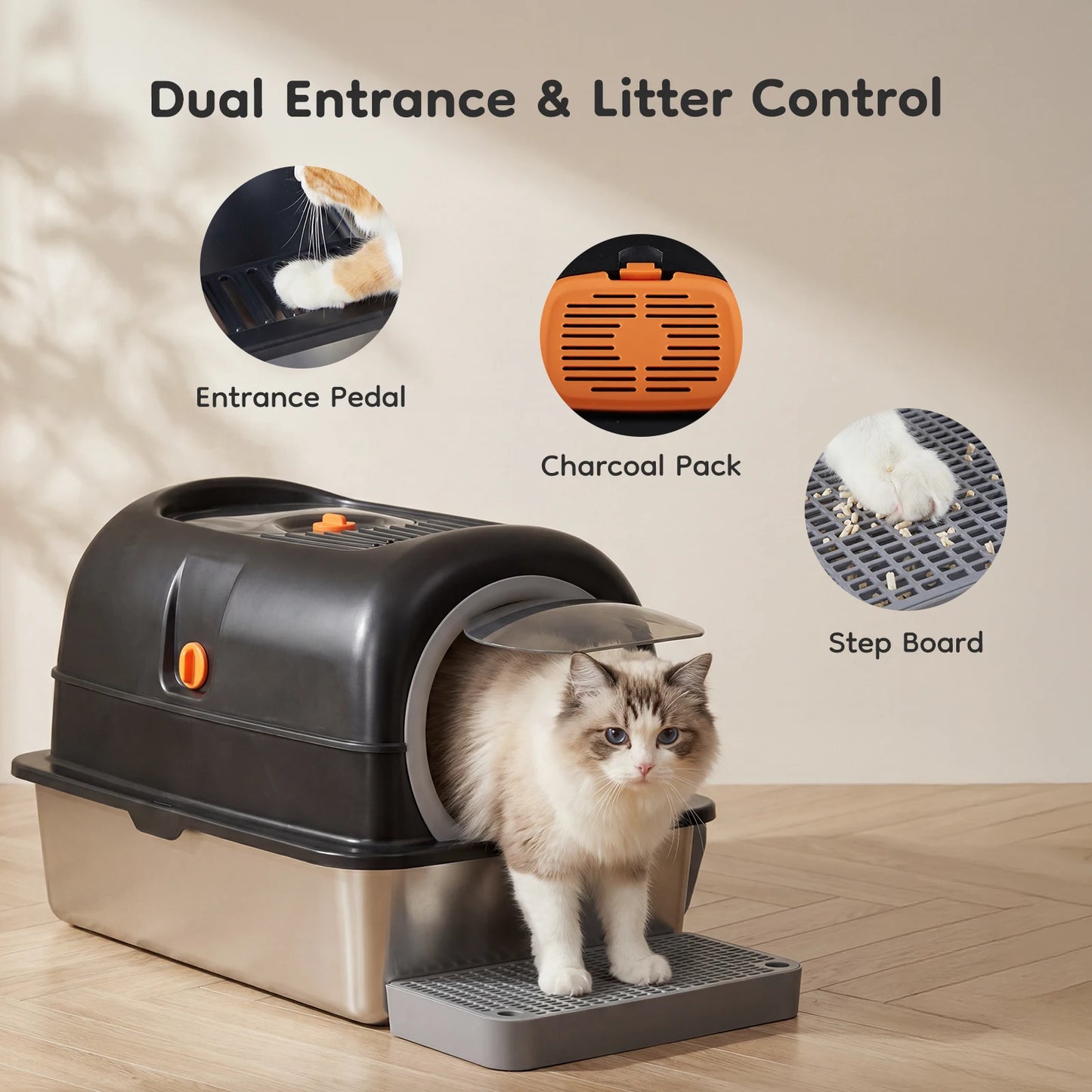 Stainless Steel Cat Litter Box Fully Enclosed With Scoop
