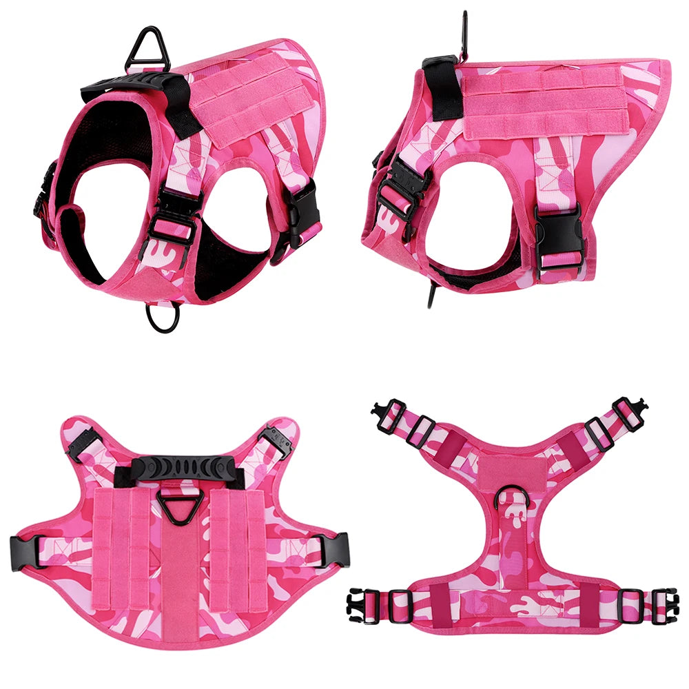 Military Pink Camouflage Dog Harness For Large And Medium Dogs