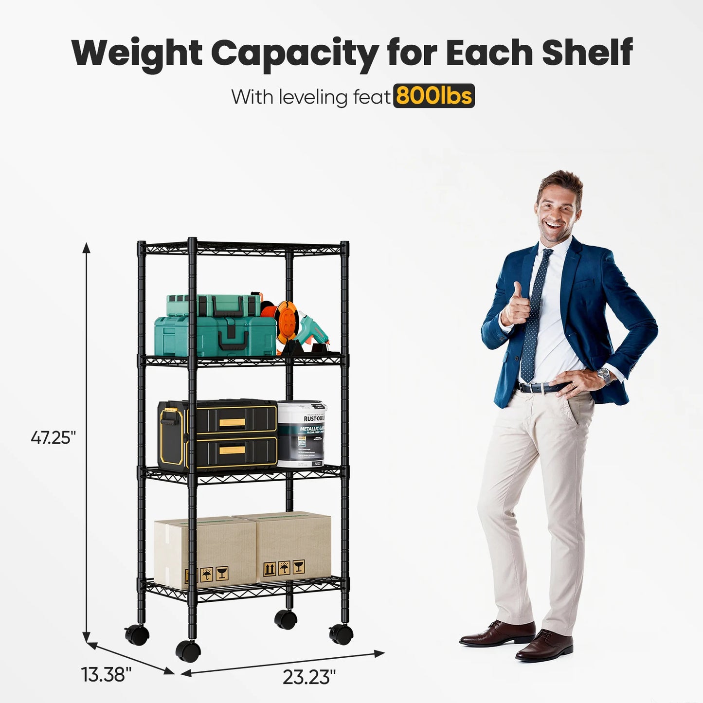 JHK Heavy Duty 3-5 Tier Grid Storage Bookshelf With Wheels