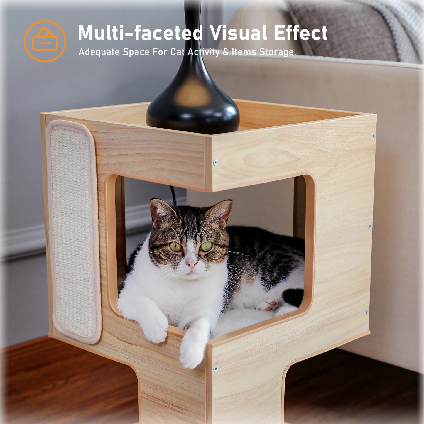 PAWZ Road Wood Cat Condo Bed With Removable Soft Mats