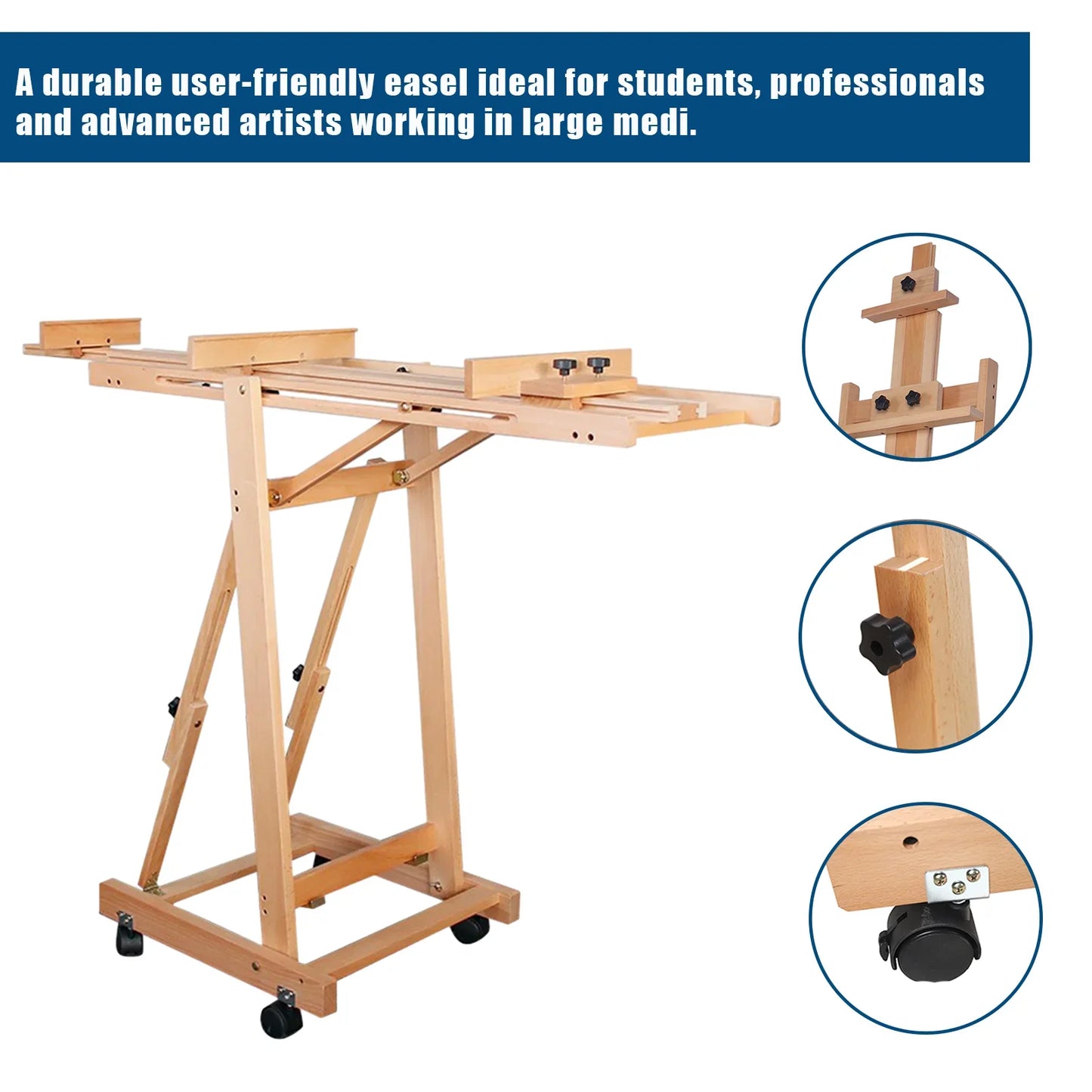 Floor Folding Sketch Easel Dual-Purpose H-Frame Wood Studio