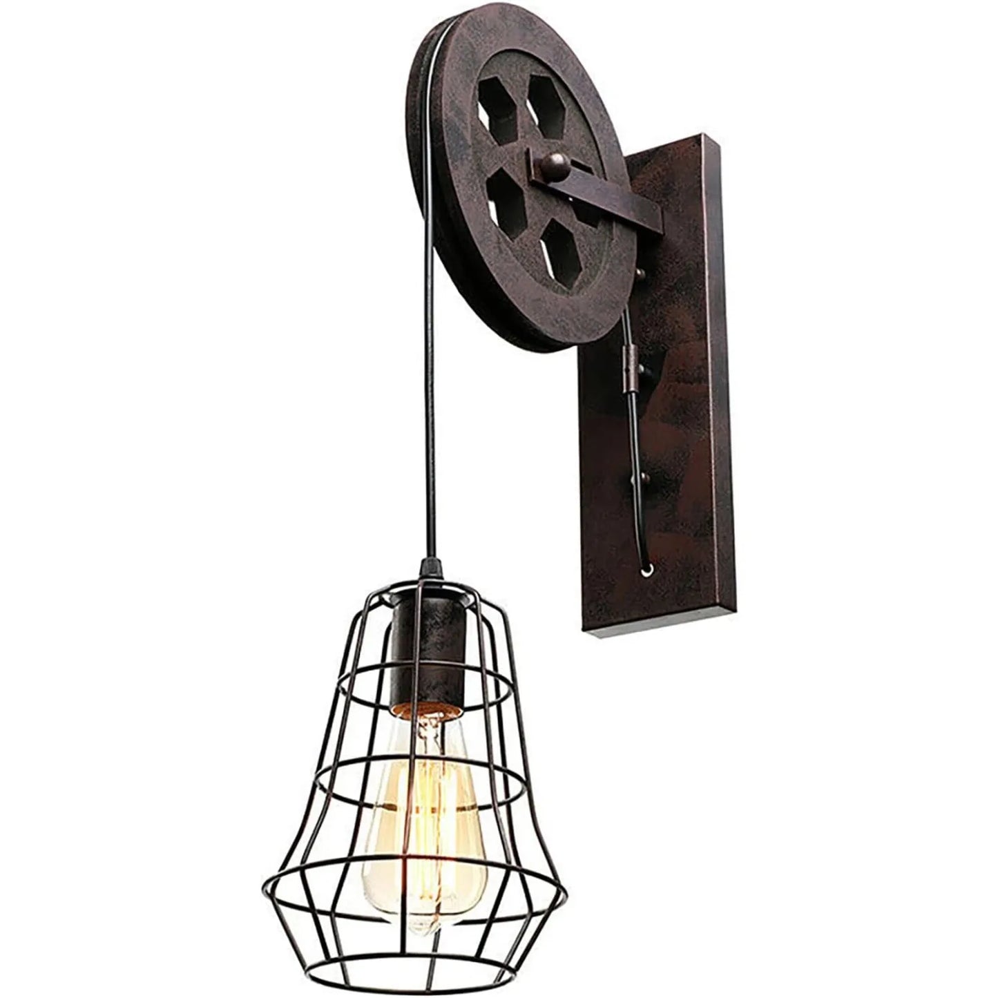 Bymaocar Industrial Wall Sconce Lift Pulley With Iron Cage