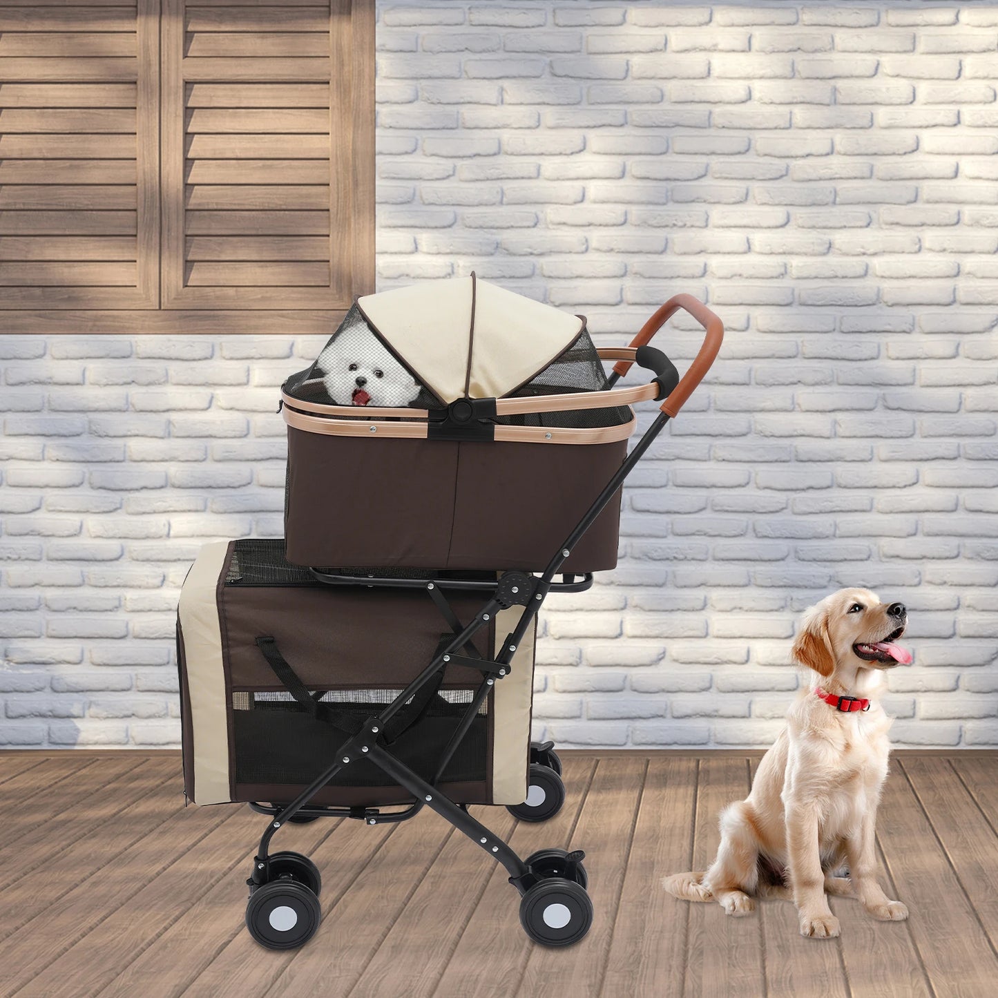 Detachable Double Layer Pet Stroller For Two Small Pets