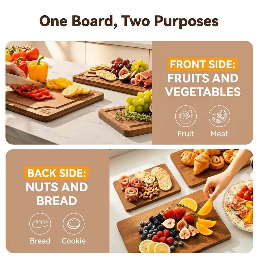 Bamboo Cutting Board Set With Juice Groove 3 Pack Heavy Duty Natural