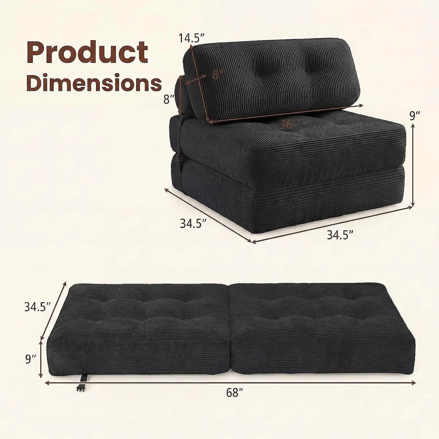 COSTWAY Folding Sofa Bed With Pillow Convertible Couch Sleeper