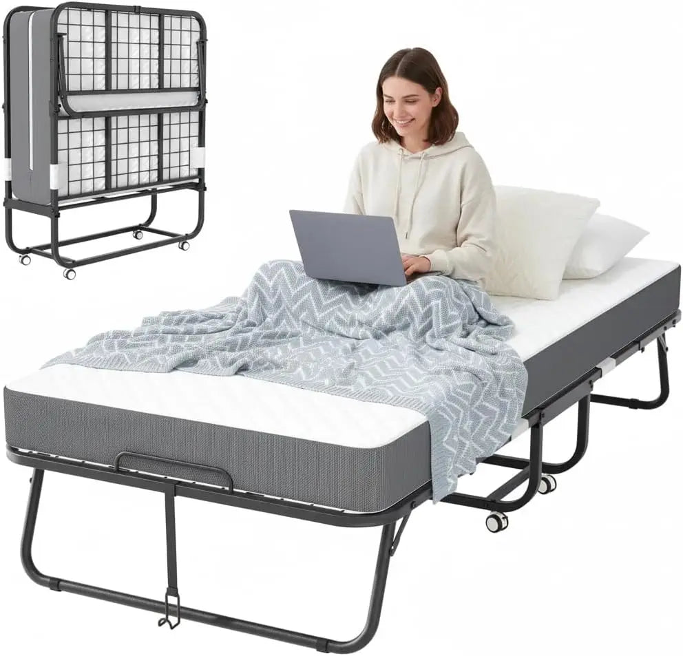 Folding Bed With Memory Foam Mattress Rollaway Guest Bed