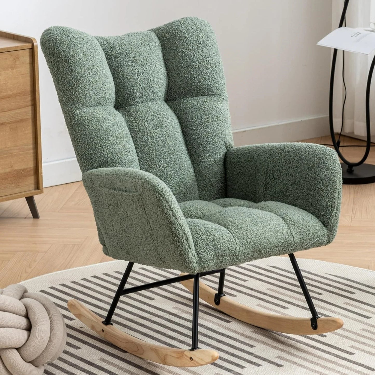 Studyset Modern Upholstered Nursery Rocker Chair With Side Pocket