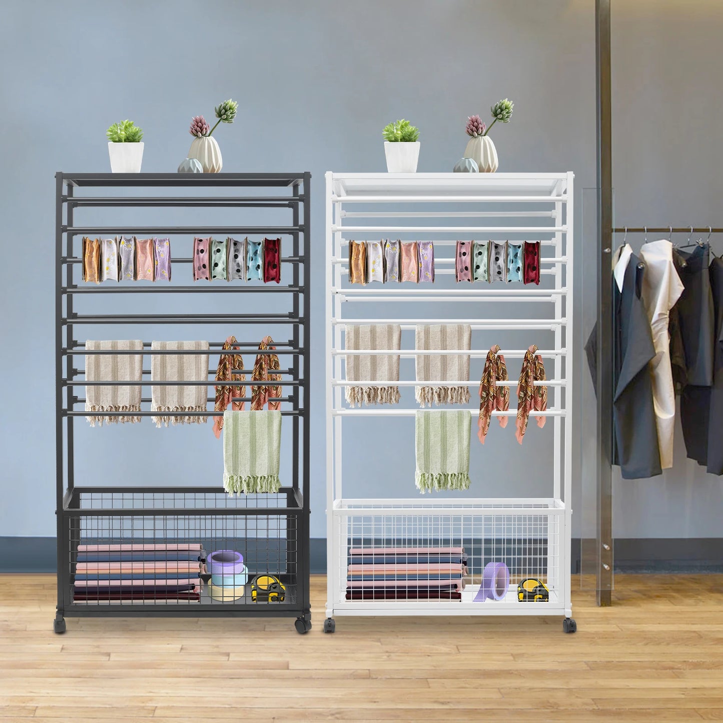 Bymaocar Ribbon Iron Holder Organizer Rack With Wheels Free Standing