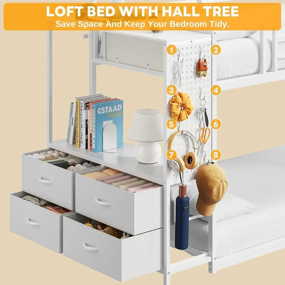 Twin Over Twin Bunk Bed With Storage Drawers Hall Tree
