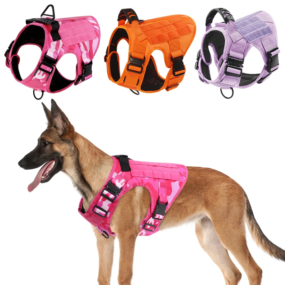 Military Pink Camouflage Dog Harness For Large And Medium Dogs