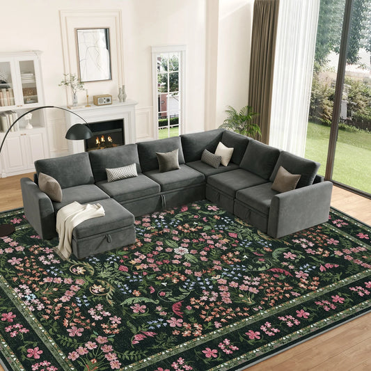 HiMISS Soft Vintage Floral Area Rug For Living Room