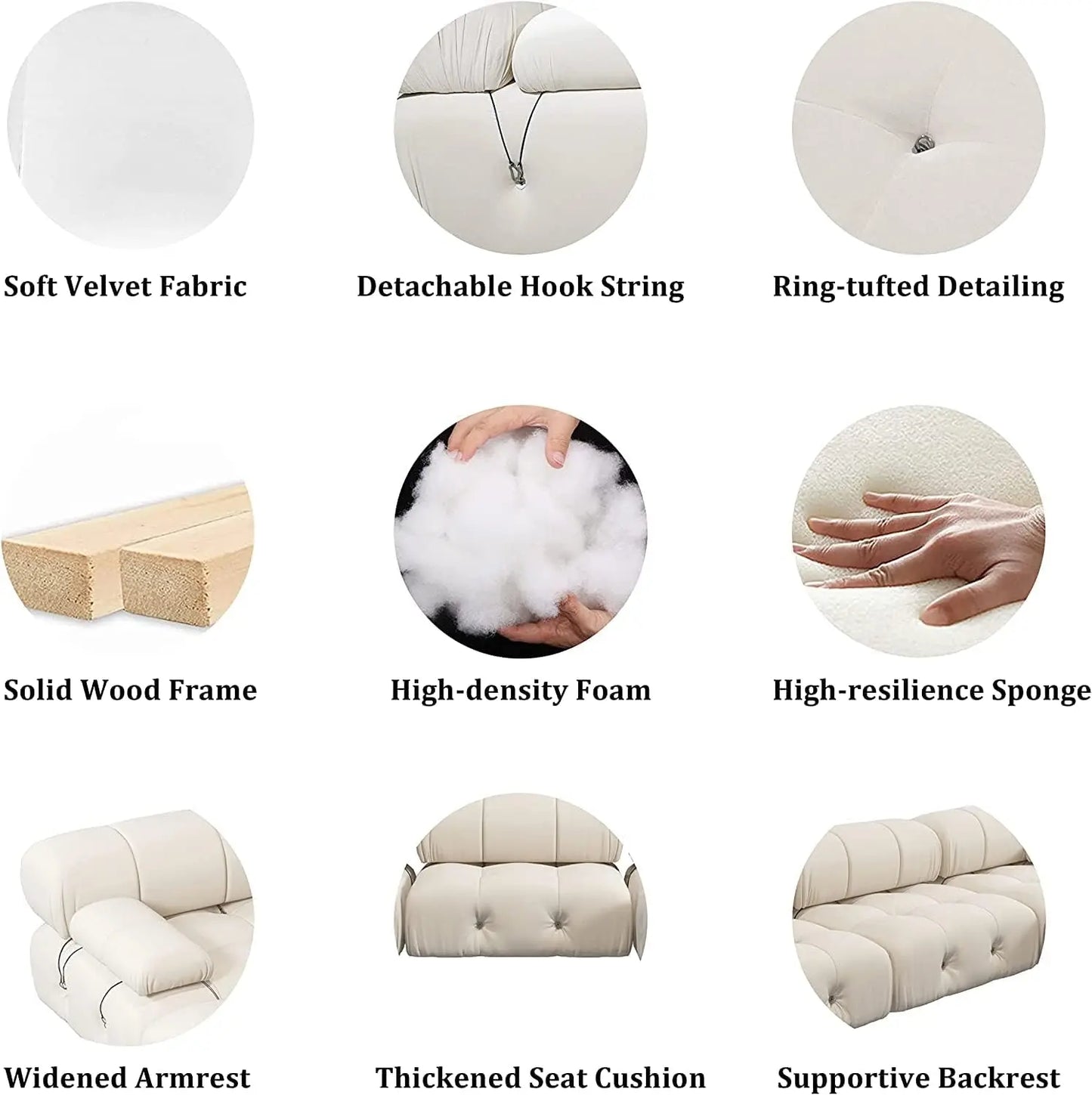 Sdorens Velvet Convertible Modular Sectional Sofa 3 Seats