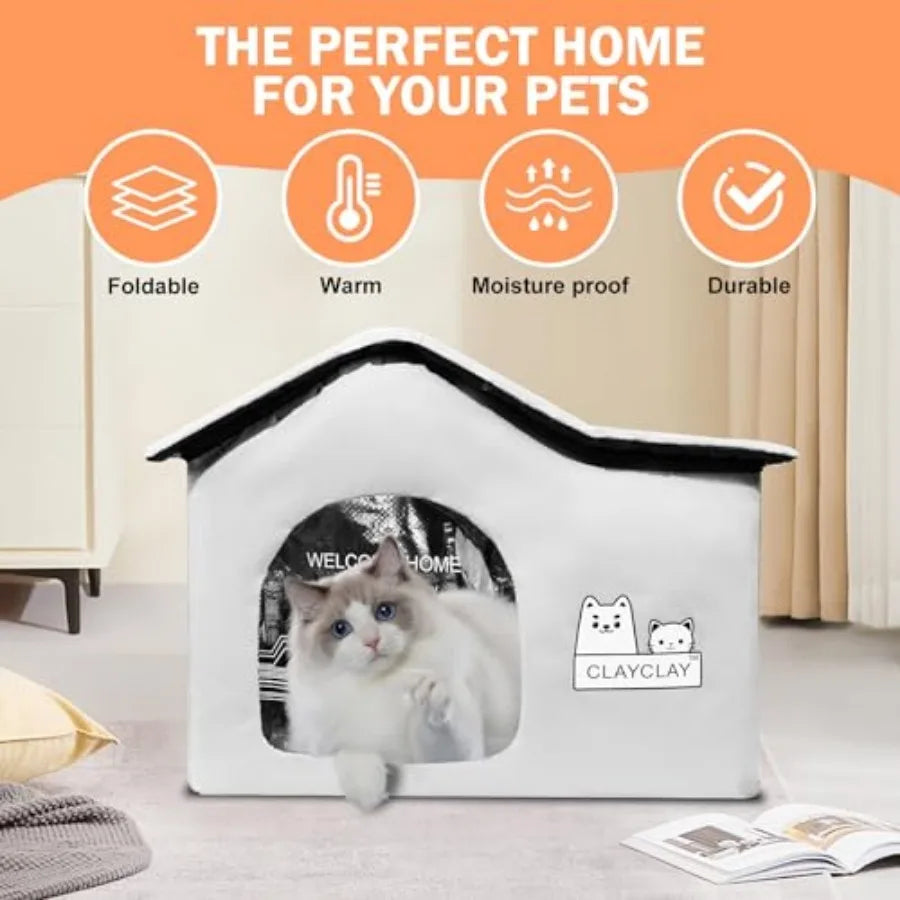 Heated Cat House For Pets Winter Shelter With Heating Pad