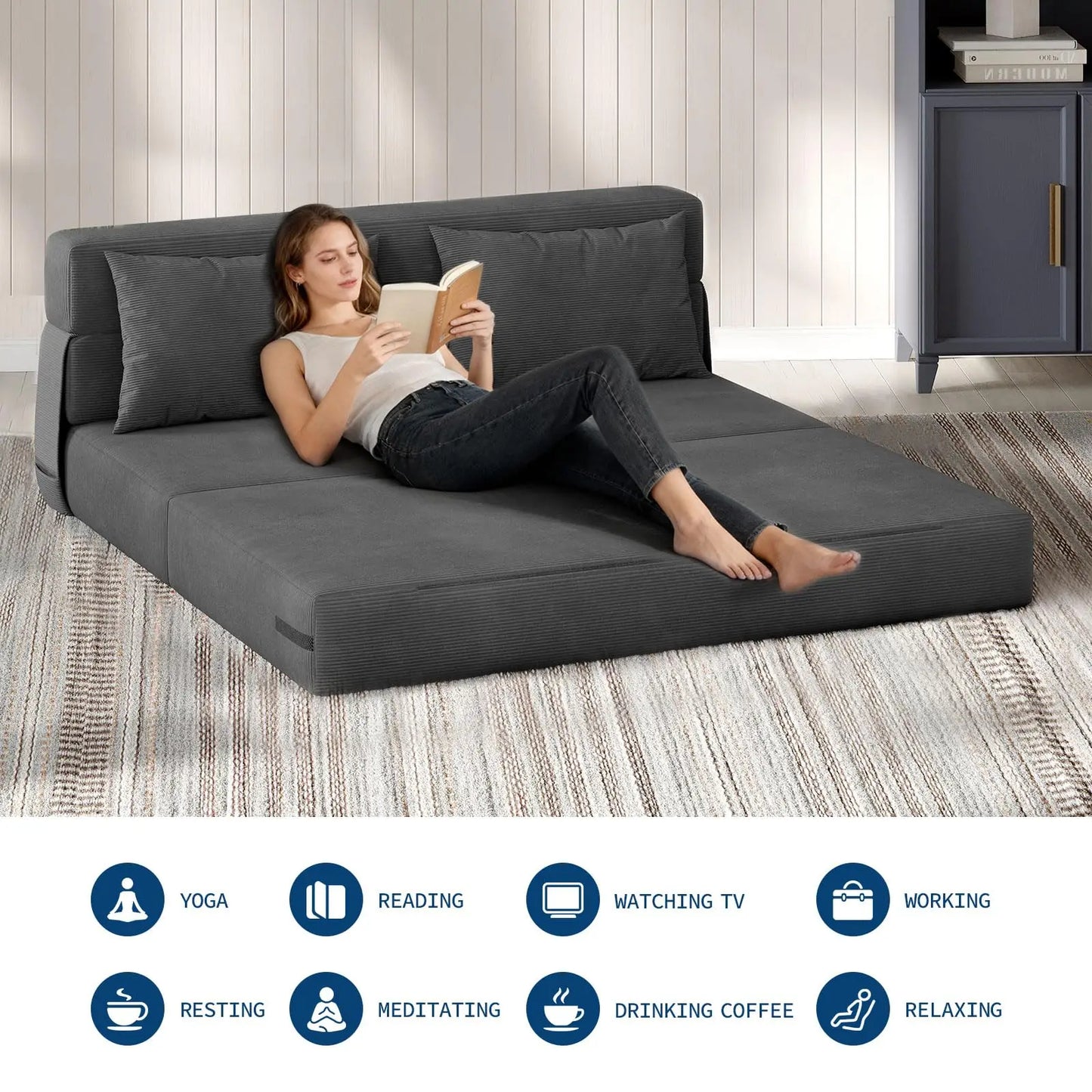 HobbyLane 4-in-1 Folding Sofa Bed Convertible Corduroy Loveseat