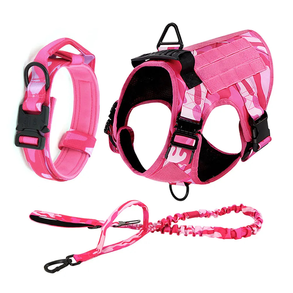 Military Pink Camouflage Dog Harness For Large And Medium Dogs