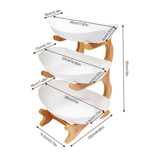 3 Tier Fruit Plate With Bamboo Stand For Party Desserts