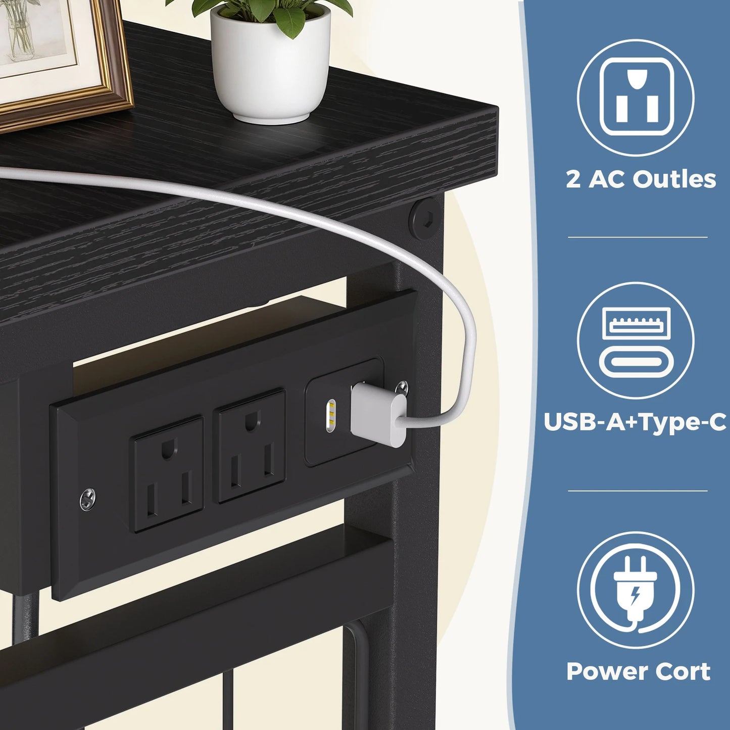 JHK Living Room Fabric Dresser With Hanging Rack And LED Lights