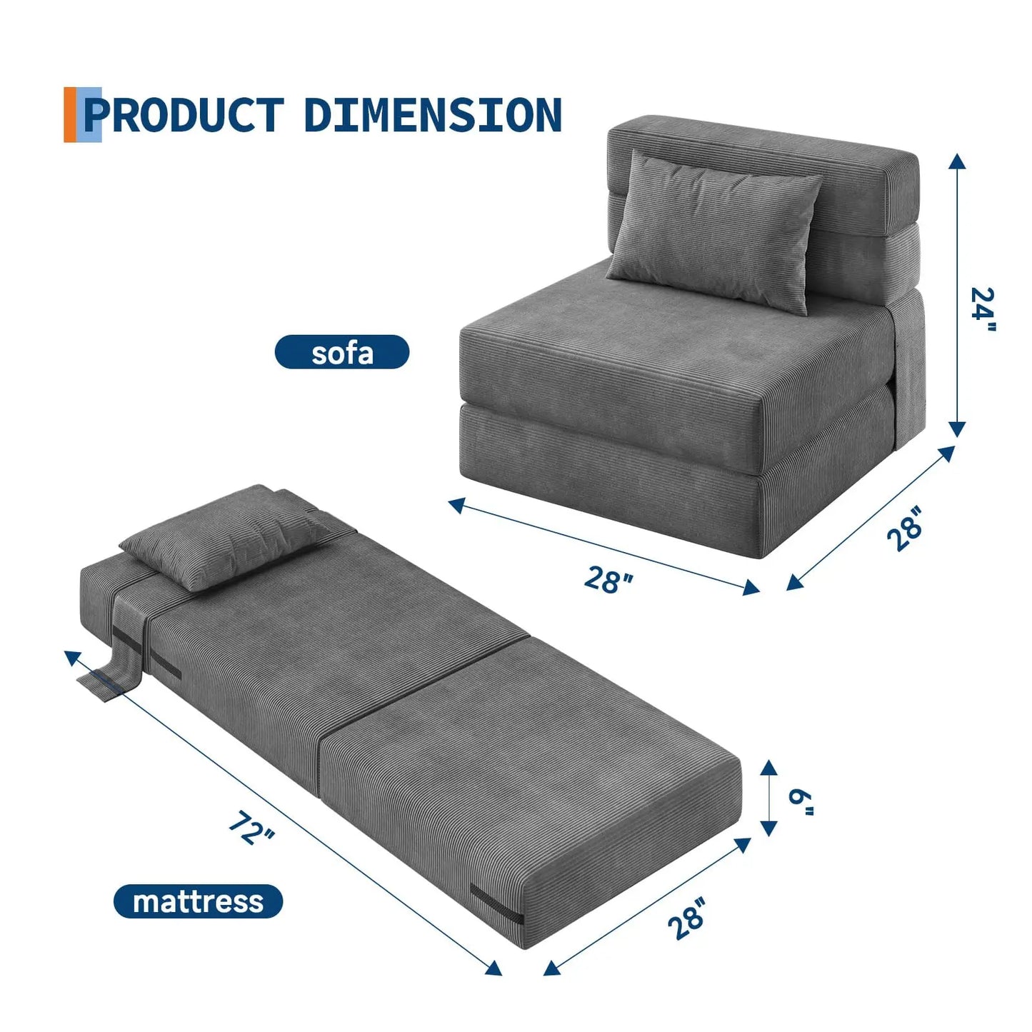 HobbyLane 4-in-1 Folding Sofa Bed Convertible Corduroy Loveseat