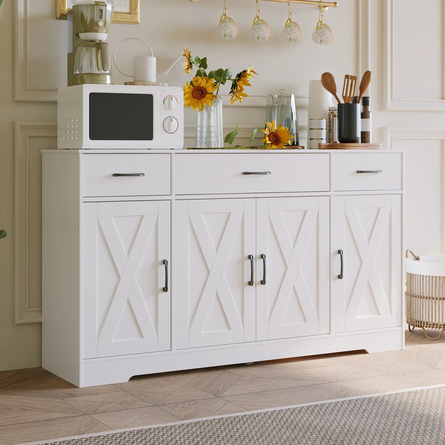 Huisenitre Farmhouse Buffet Cabinet With Coffee Bar Station