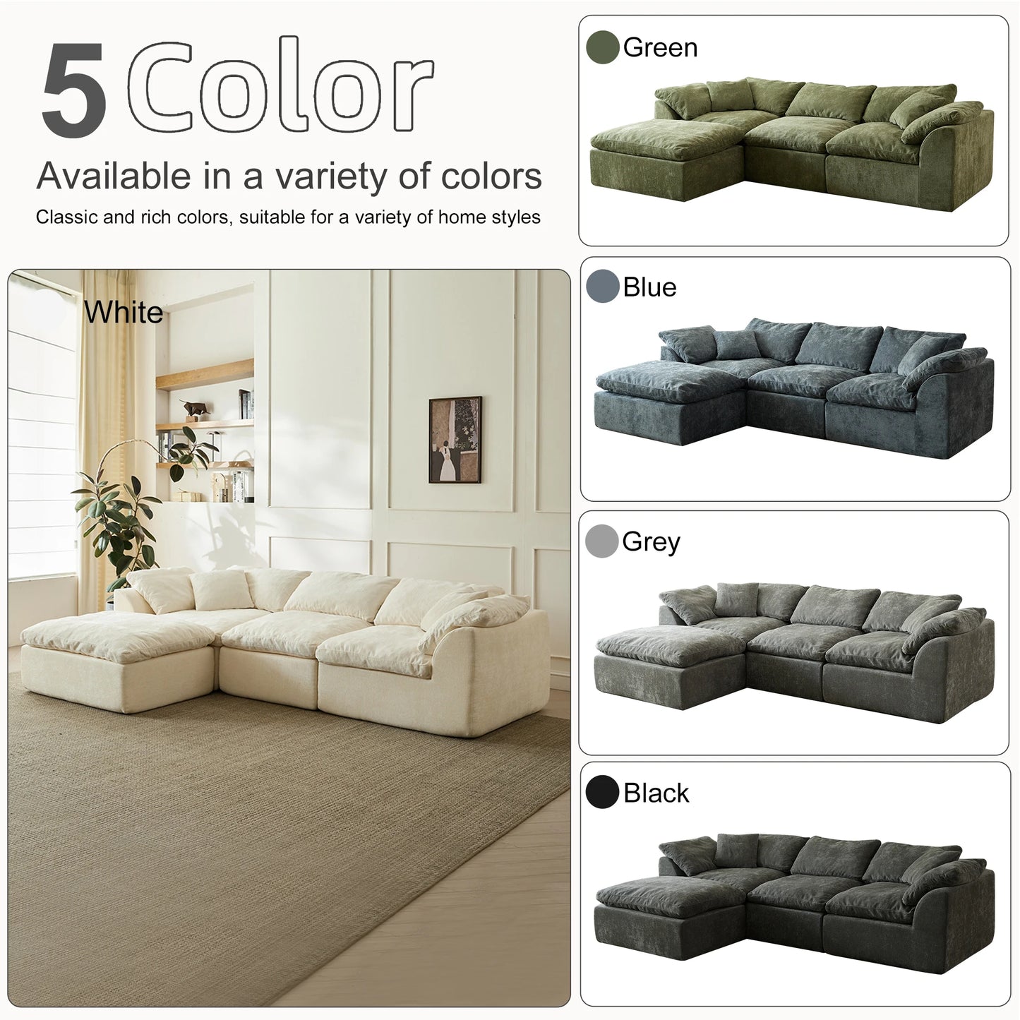 Yeflixvrau Modern Cloud L Shaped Sofa Sectional With Ottoman