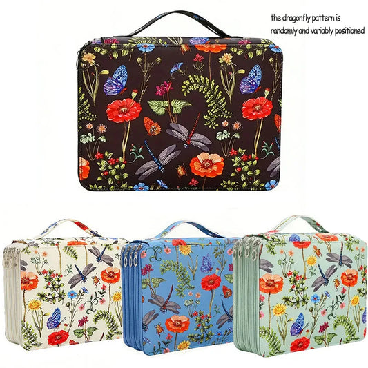 Vitality Dragonfly And Flower Pencil Box 200 Holes Durable Fabric