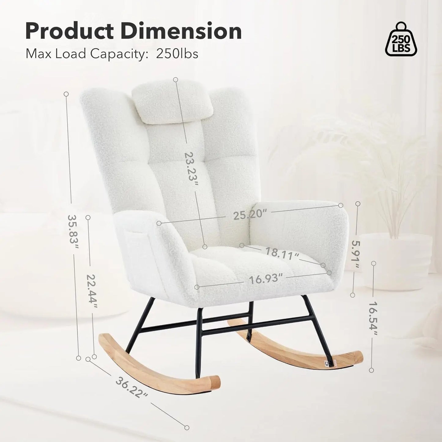 Studyset Modern Upholstered Nursery Rocker Chair With Side Pocket