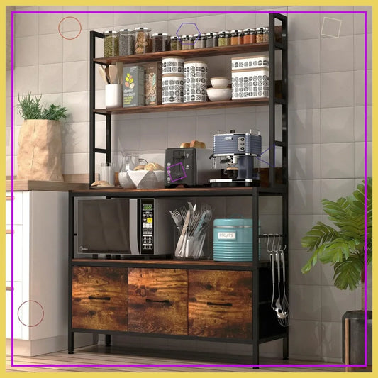 5-Tier Industrial Bakers Rack With Pull Out Baskets And Hooks