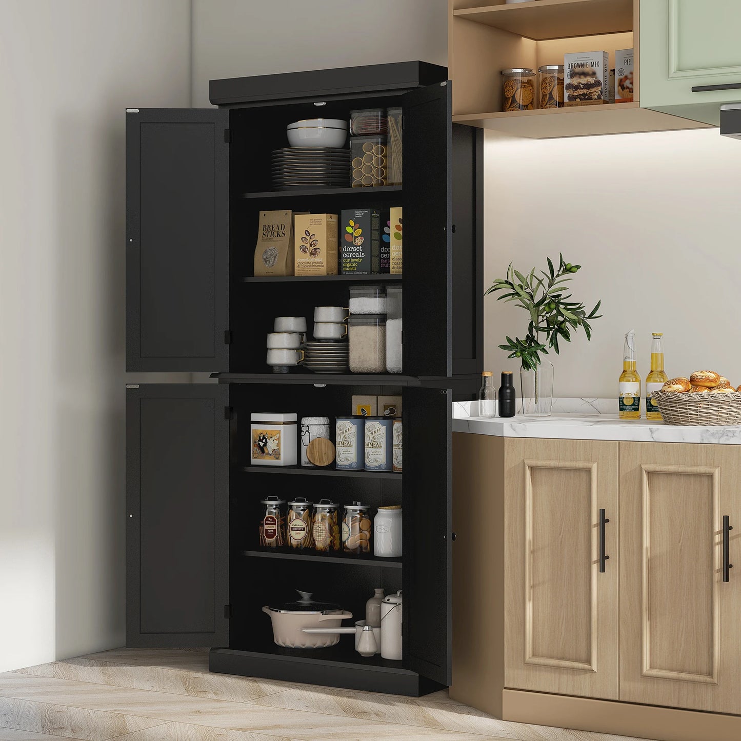 HOMCOM Tall Kitchen Pantry Cabinet Freestanding Modern Farmhouse