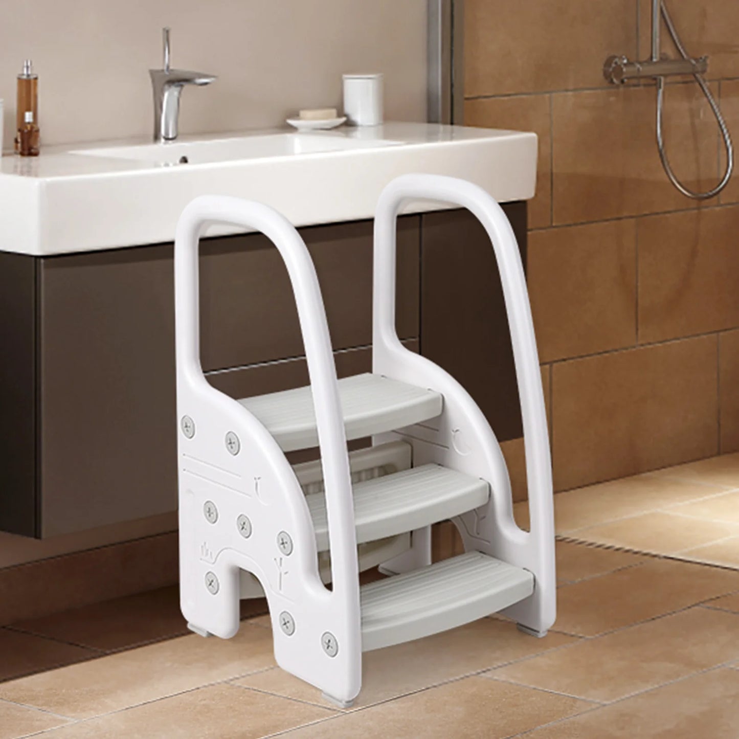 Toddler Step Stool With Handles, 3-Step Plastic Stool For Bathroom