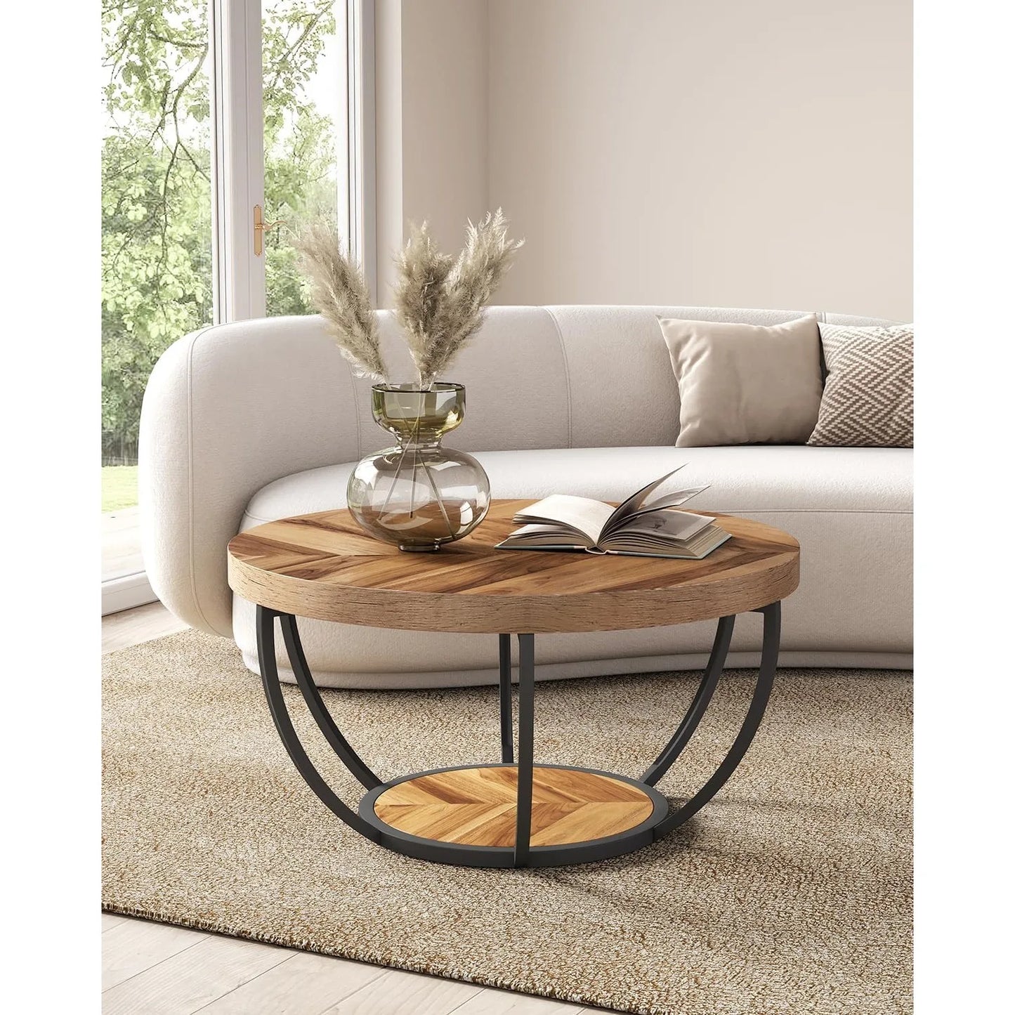 Little Tree Round Coffee Table With Open Storage 2 Tier