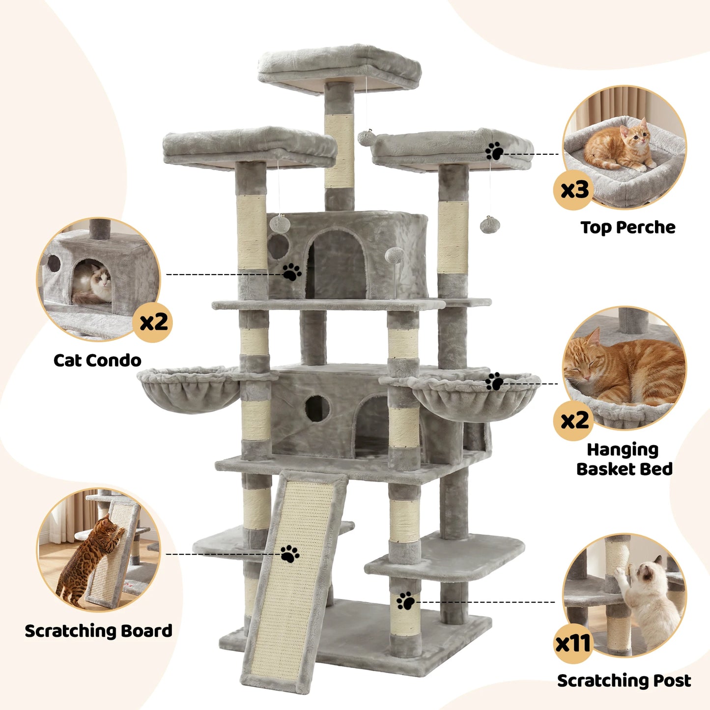 FOOWIN Cat Tree Tower Indoor Activity Center With Condos Perches