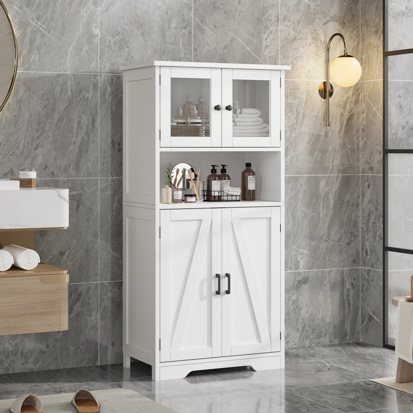 HobbyLane Free Standing Kitchen Pantry Cabinet With Four Doors
