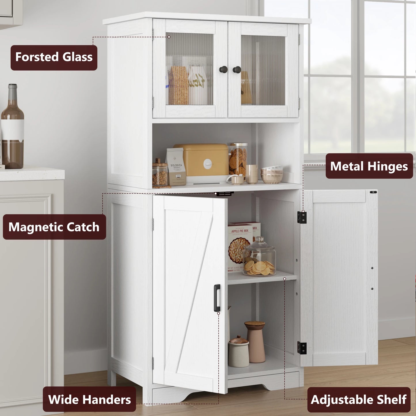 HobbyLane Free Standing Kitchen Pantry Cabinet With Four Doors
