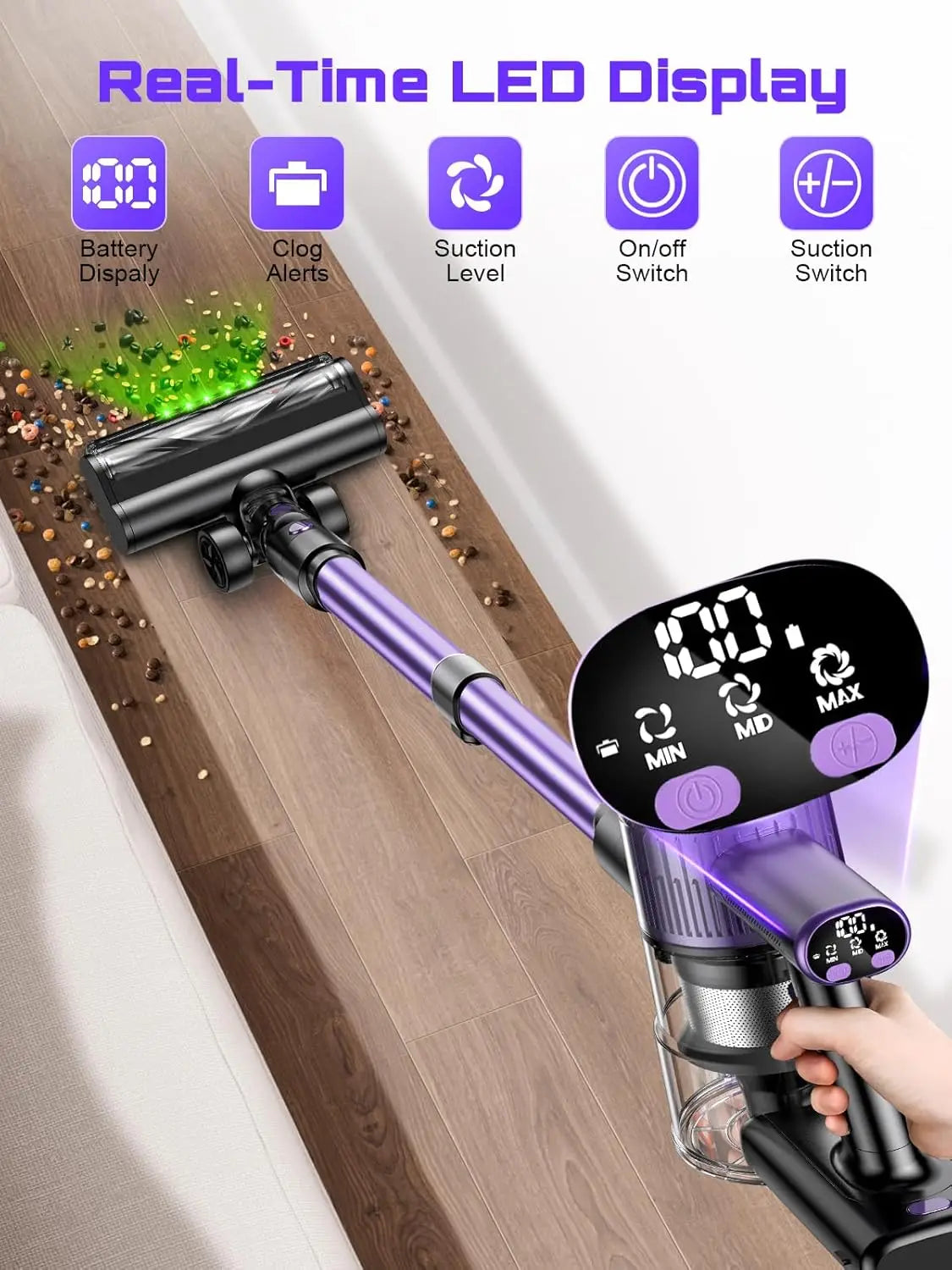 SUXIANGVAC Cordless Vacuum Cleaner 55Kpa 500W Lightweight For Home