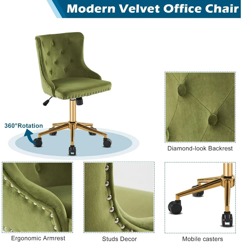 VINGLI Velvet Office Desk Chair With Adjustable Height Metal Base