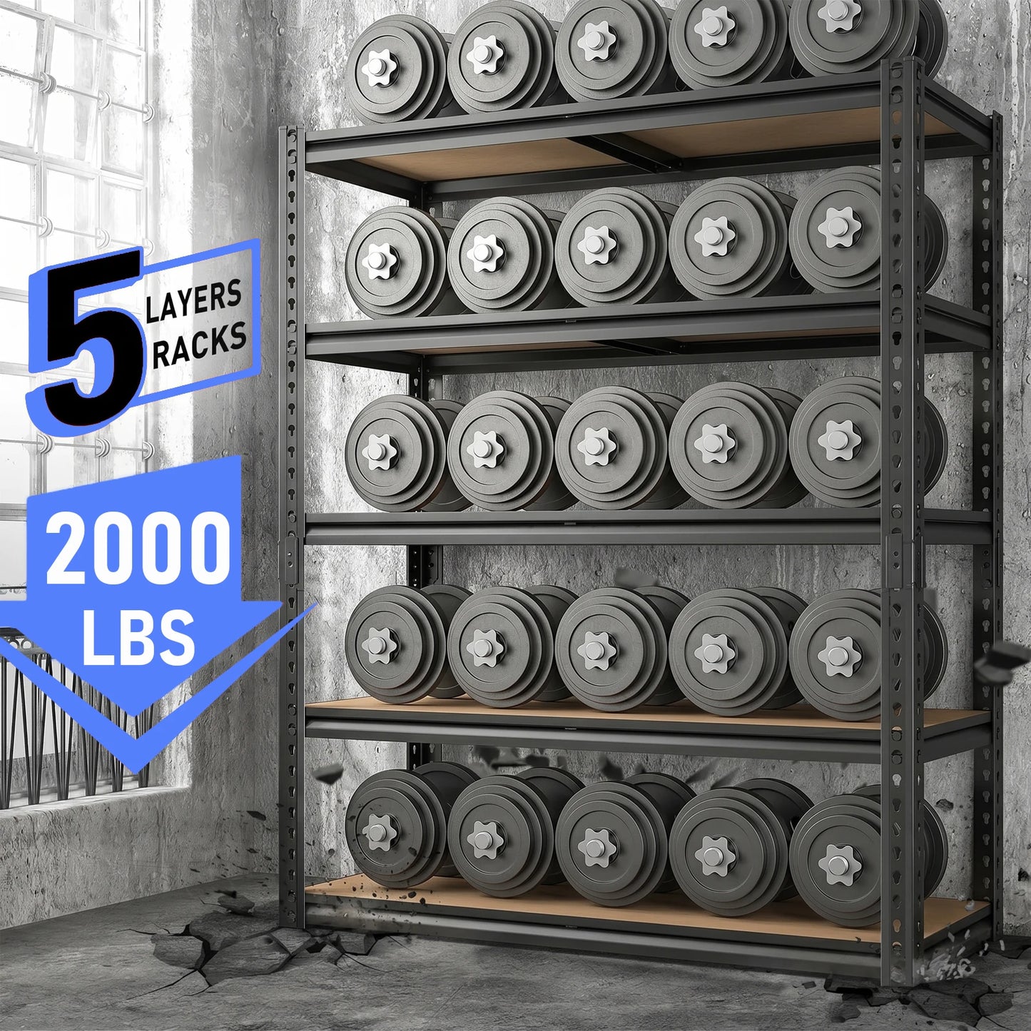 Heavy-Duty Industrial Metal Storage Shelves Adjustable Five-Tier Unit