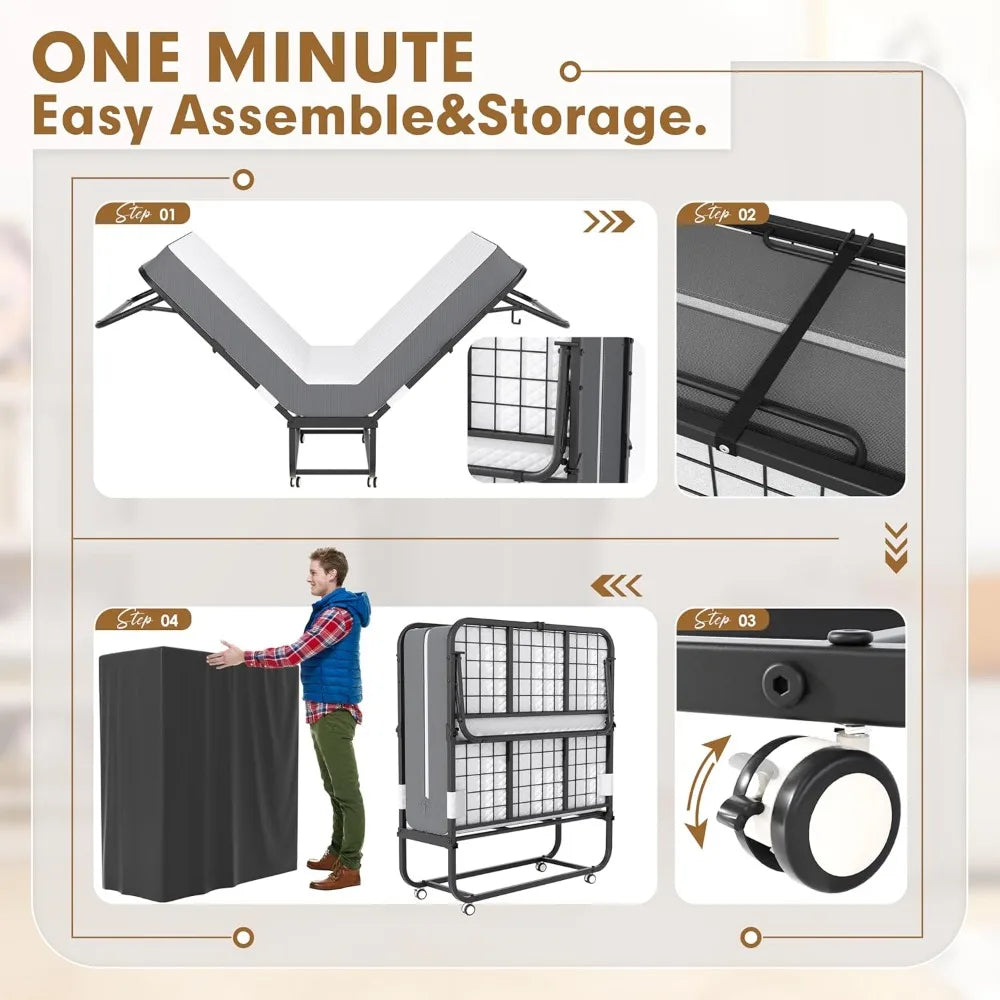 Folding Bed With Memory Foam Mattress Rollaway Guest Bed