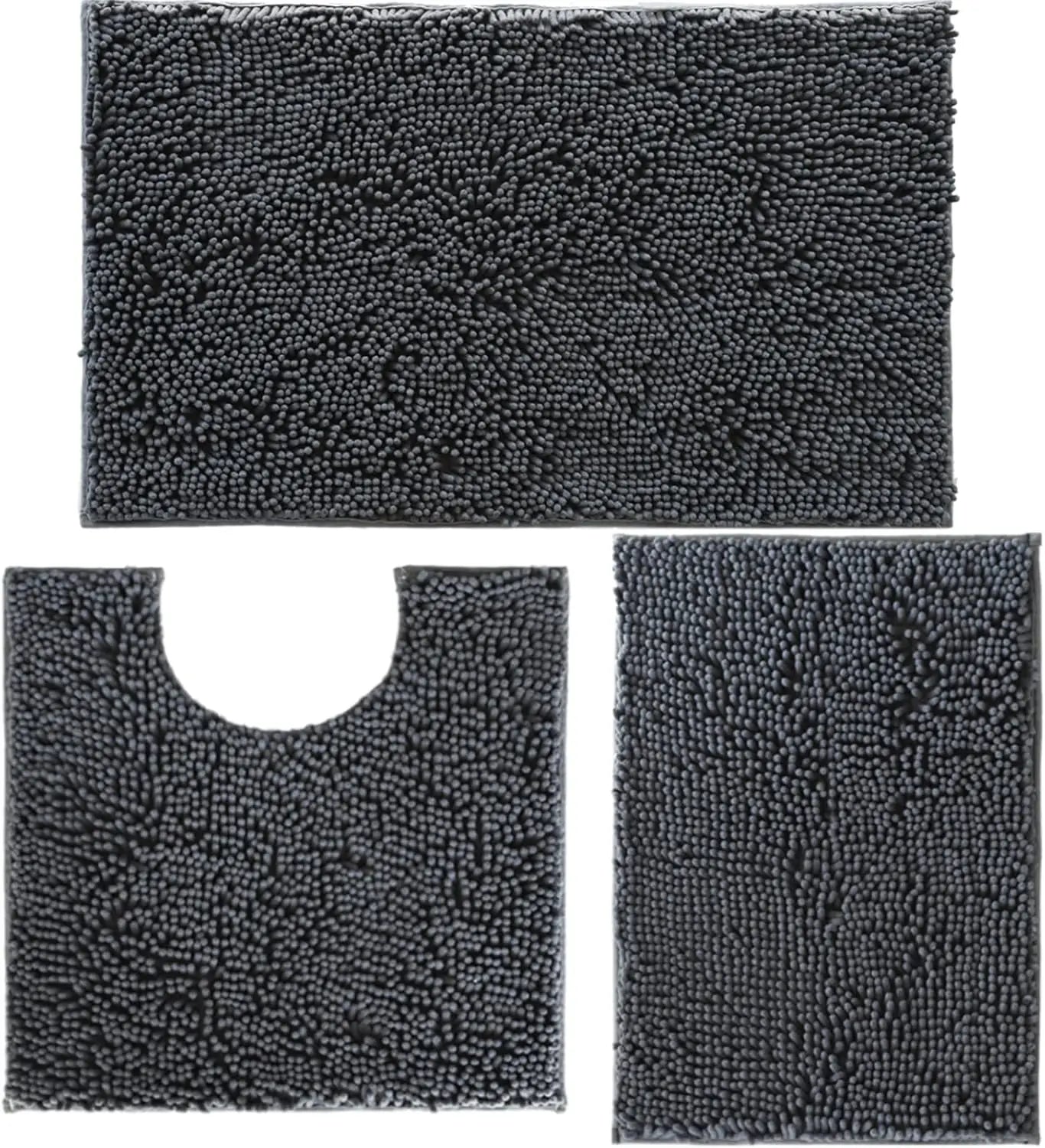 Chenille Bath Rug Set 3 Piece Non Slip Mats Backing