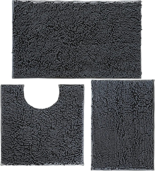 Chenille Bath Rug Set 3 Piece Non Slip Mats Backing